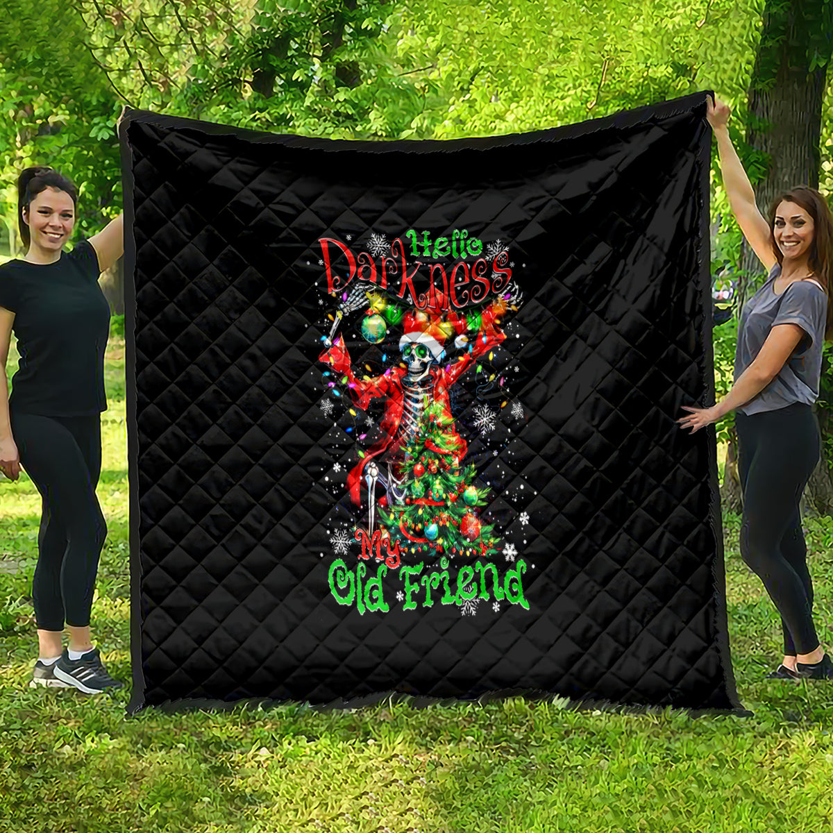 Skeleton Santa Claus Quilt Hello Darkness My Old Friend - Wonder Print Shop