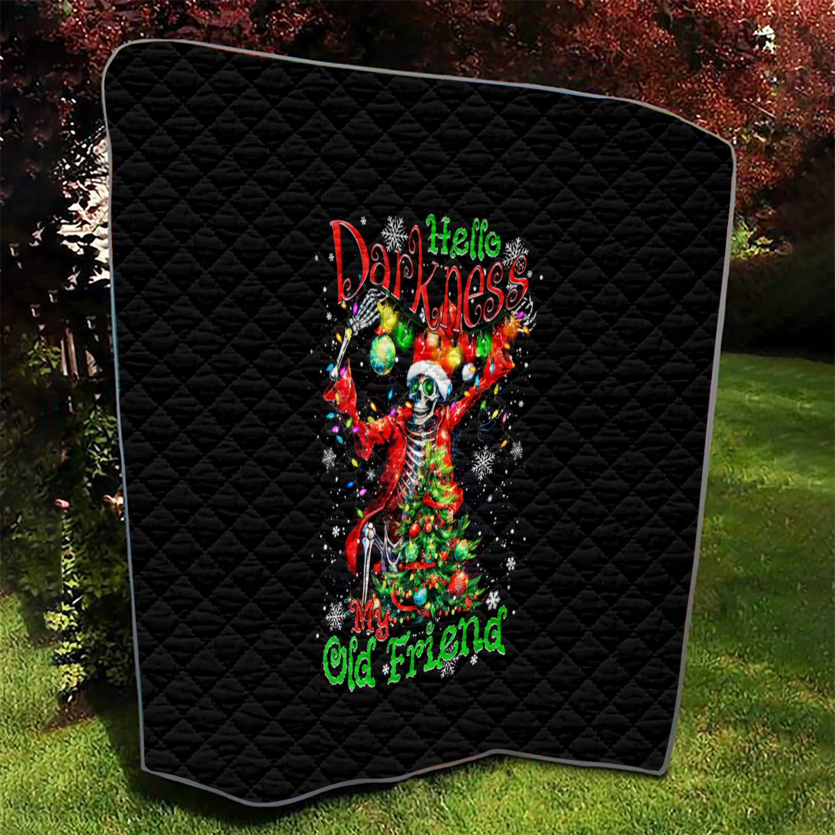 Skeleton Santa Claus Quilt Hello Darkness My Old Friend - Wonder Print Shop