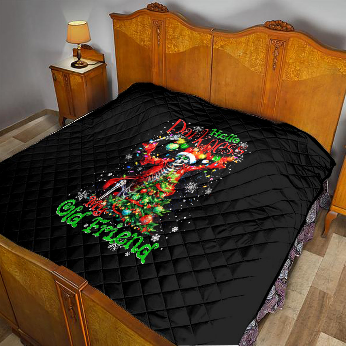 Skeleton Santa Claus Quilt Hello Darkness My Old Friend - Wonder Print Shop