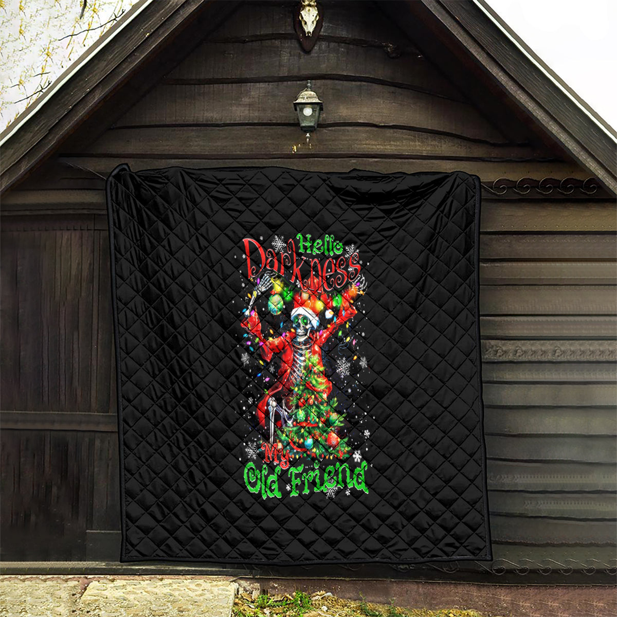 Skeleton Santa Claus Quilt Hello Darkness My Old Friend - Wonder Print Shop