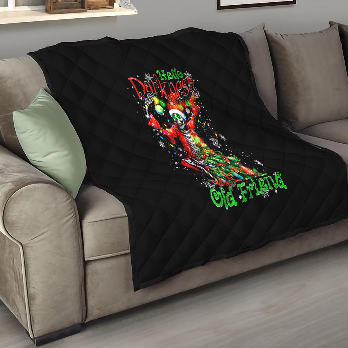 Skeleton Santa Claus Quilt Hello Darkness My Old Friend - Wonder Print Shop