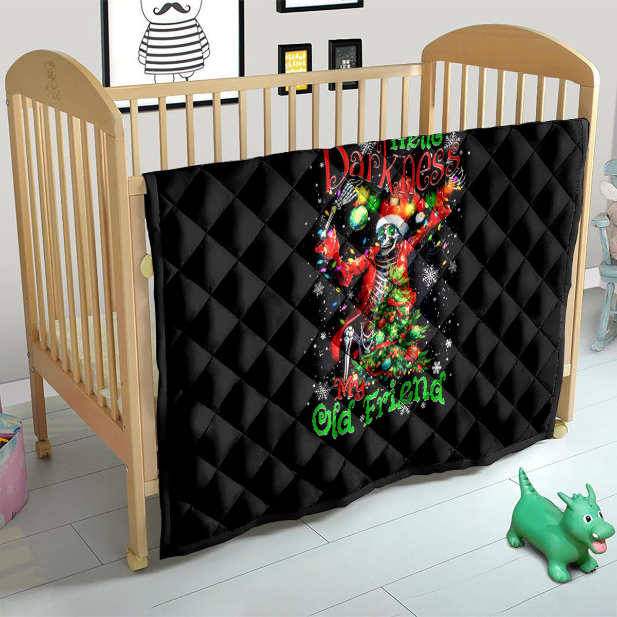 Skeleton Santa Claus Quilt Hello Darkness My Old Friend - Wonder Print Shop