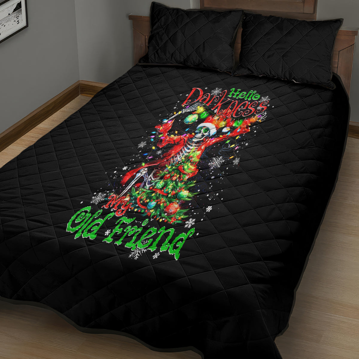 Skeleton Santa Claus Quilt Bed Set Hello Darkness My Old Friend - Wonder Print Shop
