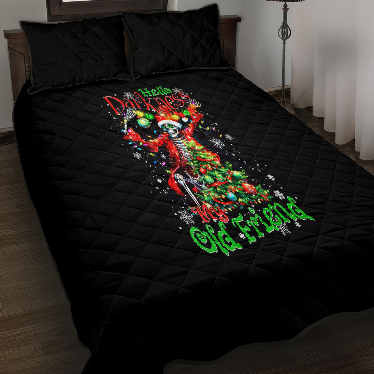 Skeleton Santa Claus Quilt Bed Set Hello Darkness My Old Friend - Wonder Print Shop