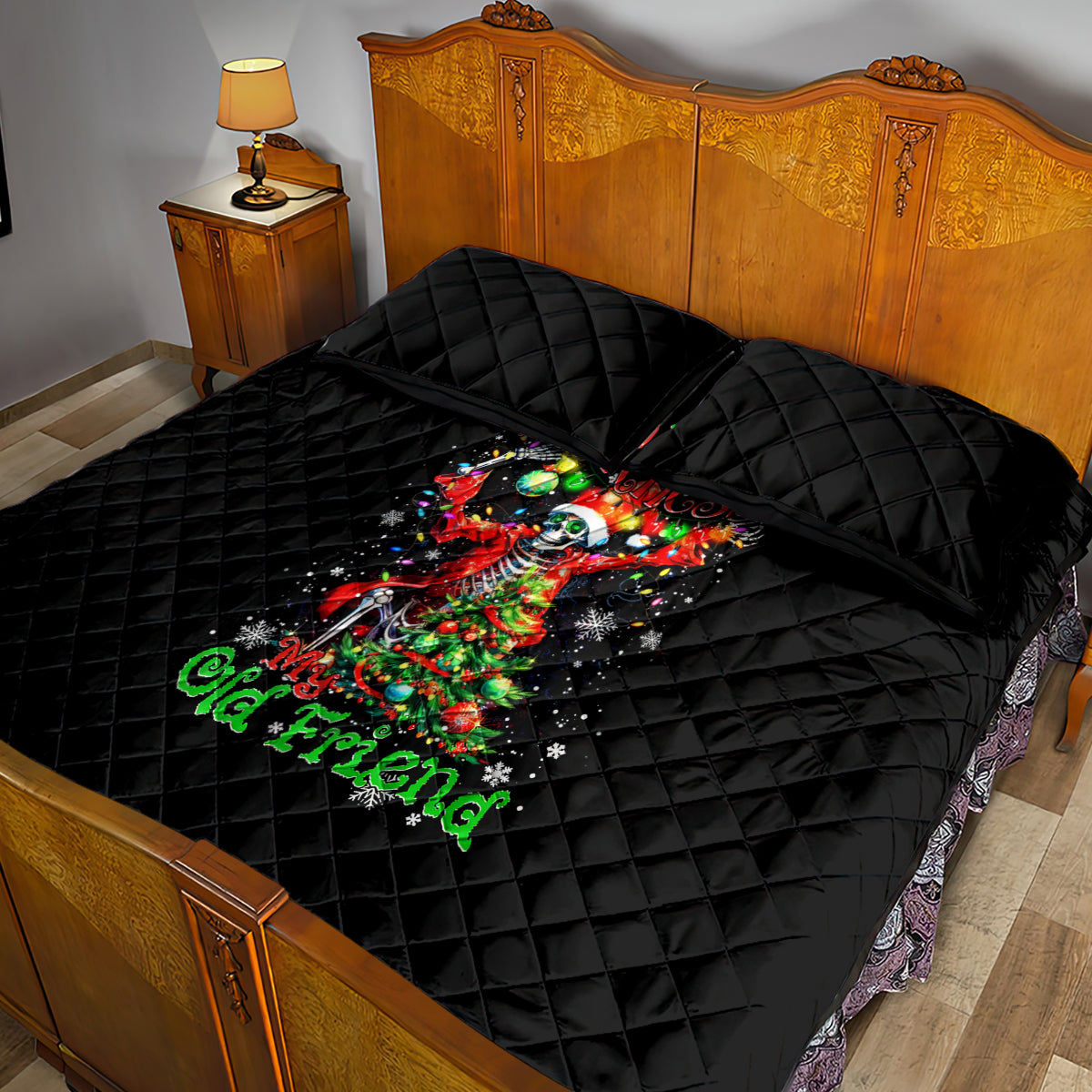 Skeleton Santa Claus Quilt Bed Set Hello Darkness My Old Friend - Wonder Print Shop