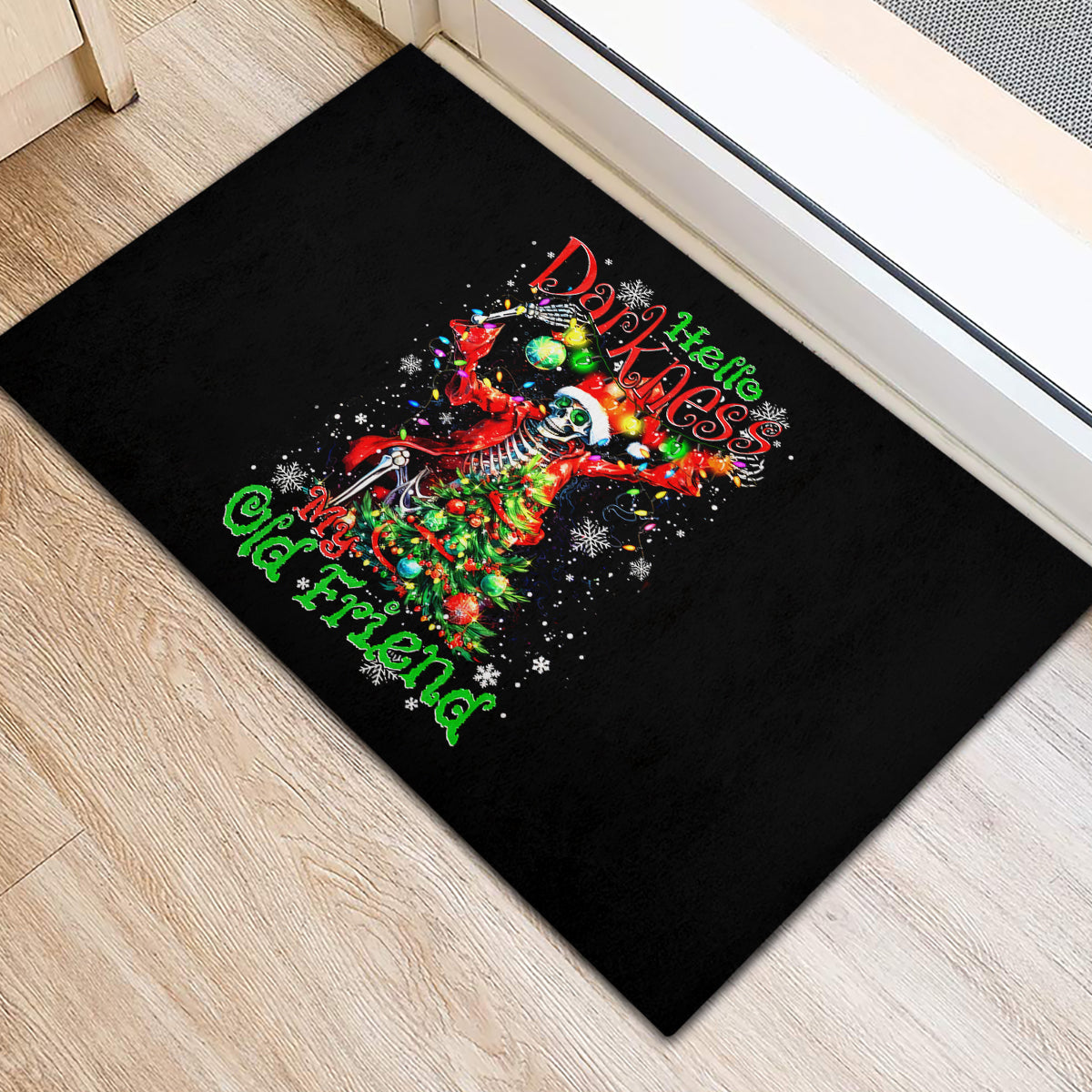Skeleton Santa Claus Rubber Doormat Hello Darkness My Old Friend - Wonder Print Shop