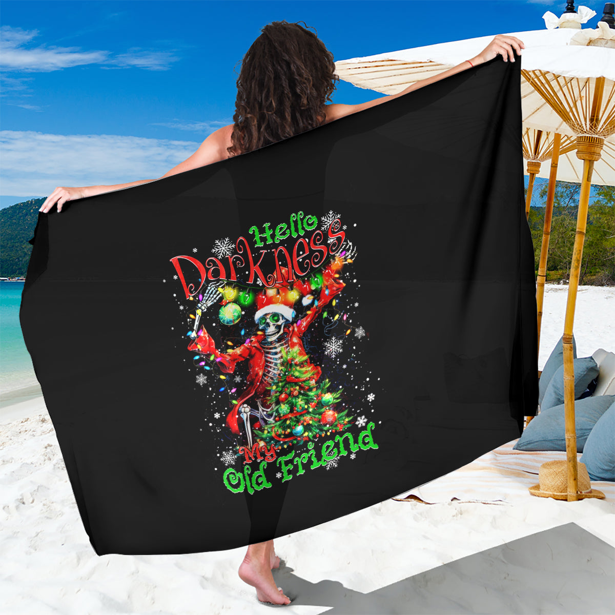 Skeleton Santa Claus Sarong Hello Darkness My Old Friend - Wonder Print Shop
