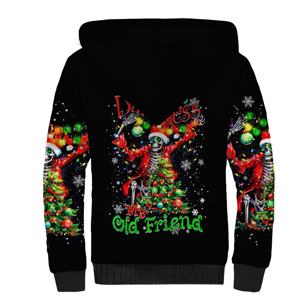 Skeleton Santa Claus Sherpa Hoodie Hello Darkness My Old Friend - Wonder Print Shop