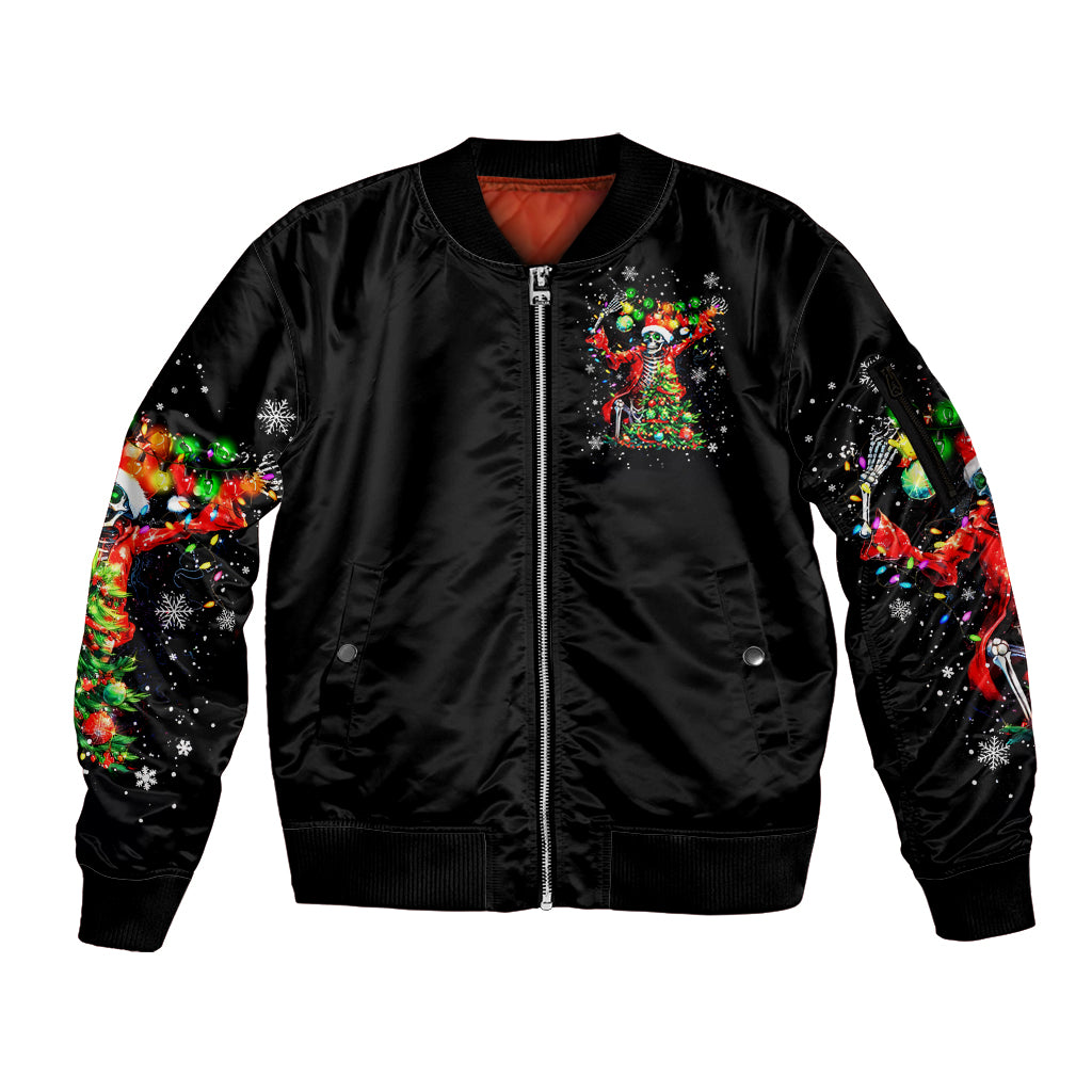 Skeleton Santa Claus Sleeve Zip Bomber Jacket Hello Darkness My Old Friend - Wonder Print Shop