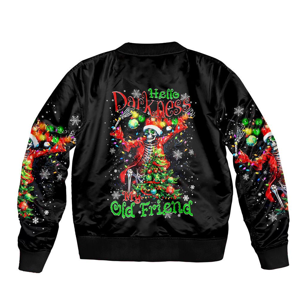 Skeleton Santa Claus Sleeve Zip Bomber Jacket Hello Darkness My Old Friend - Wonder Print Shop