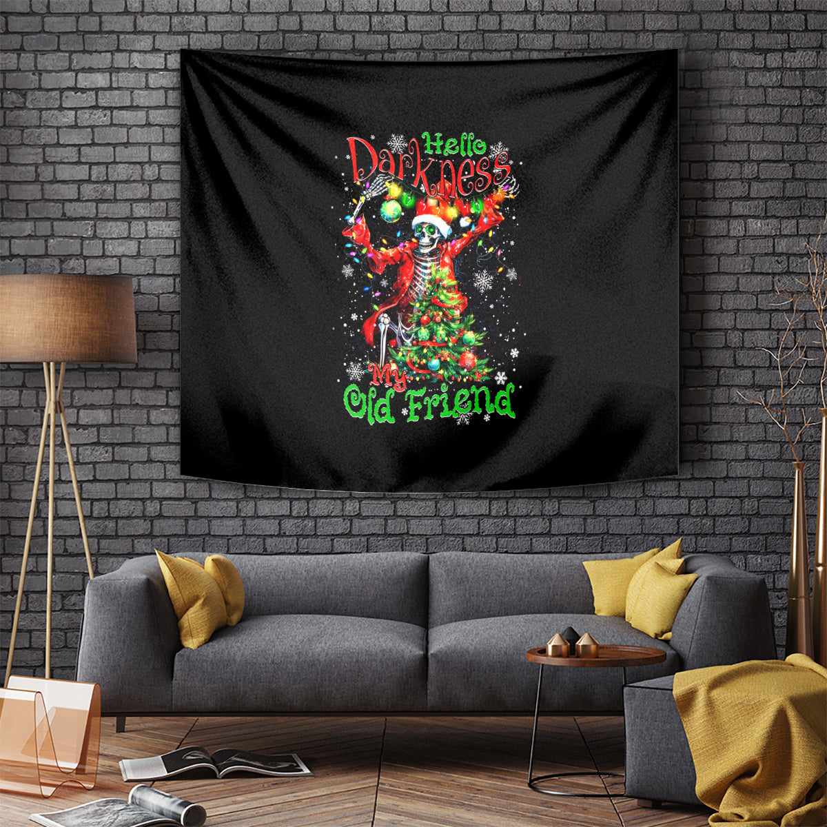 Skeleton Santa Claus Tapestry Hello Darkness My Old Friend - Wonder Print Shop