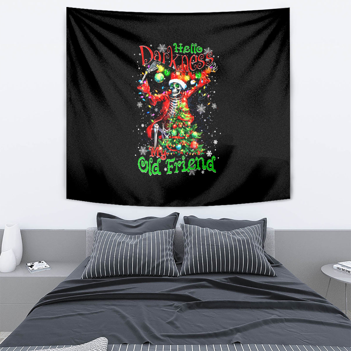 Skeleton Santa Claus Tapestry Hello Darkness My Old Friend - Wonder Print Shop