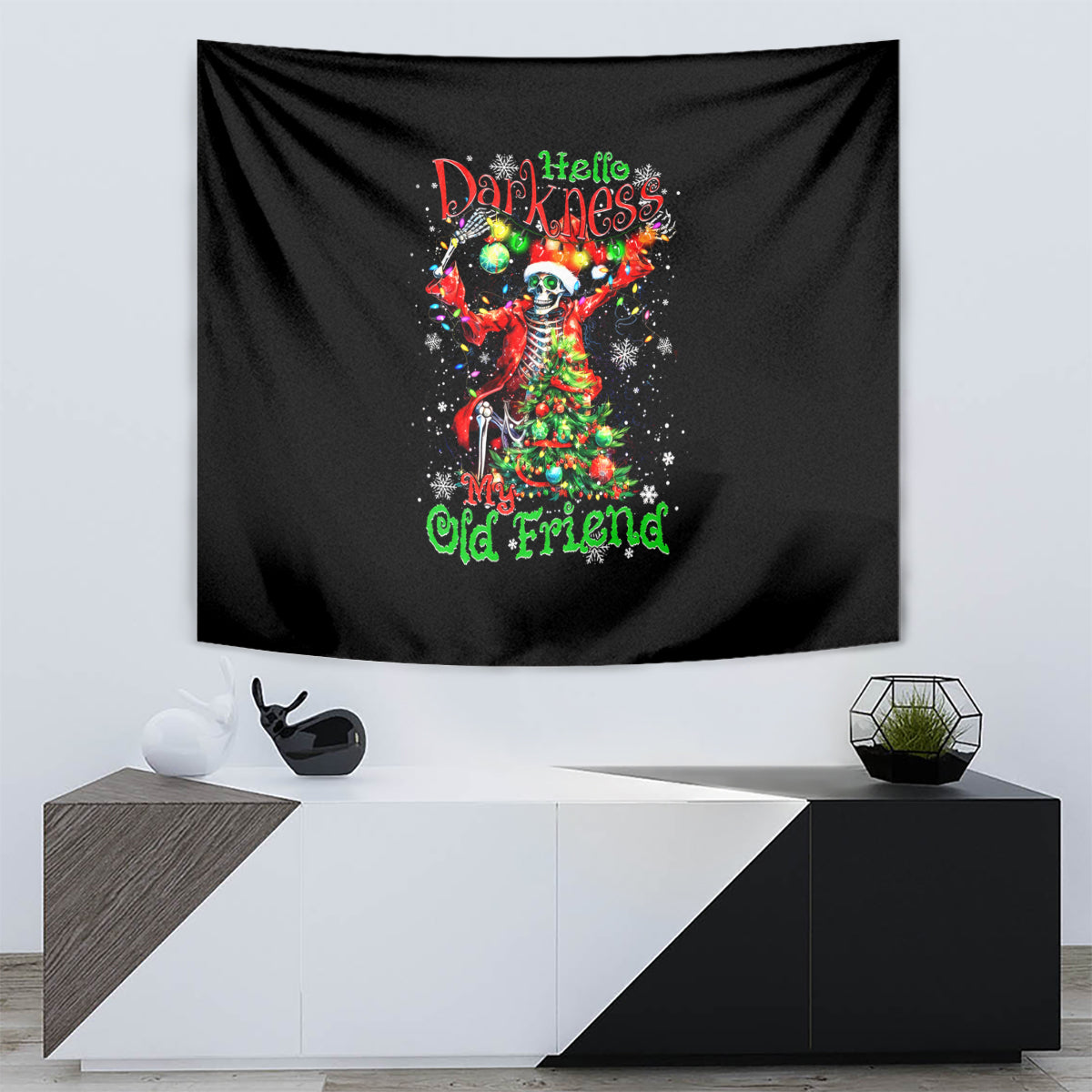 Skeleton Santa Claus Tapestry Hello Darkness My Old Friend - Wonder Print Shop