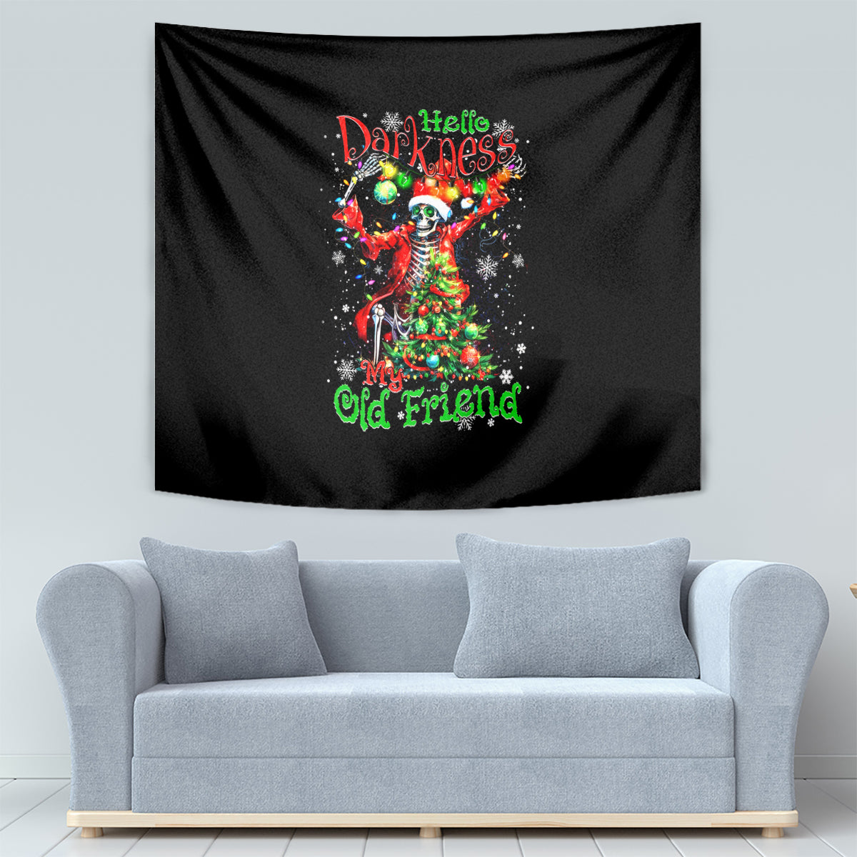 Skeleton Santa Claus Tapestry Hello Darkness My Old Friend - Wonder Print Shop