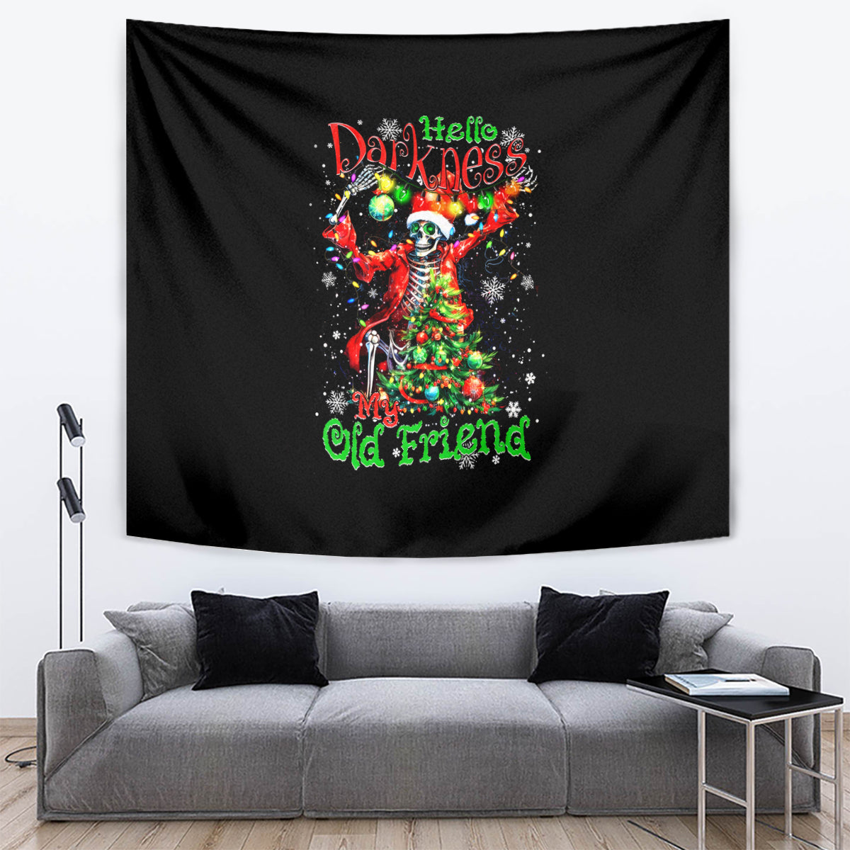 Skeleton Santa Claus Tapestry Hello Darkness My Old Friend - Wonder Print Shop