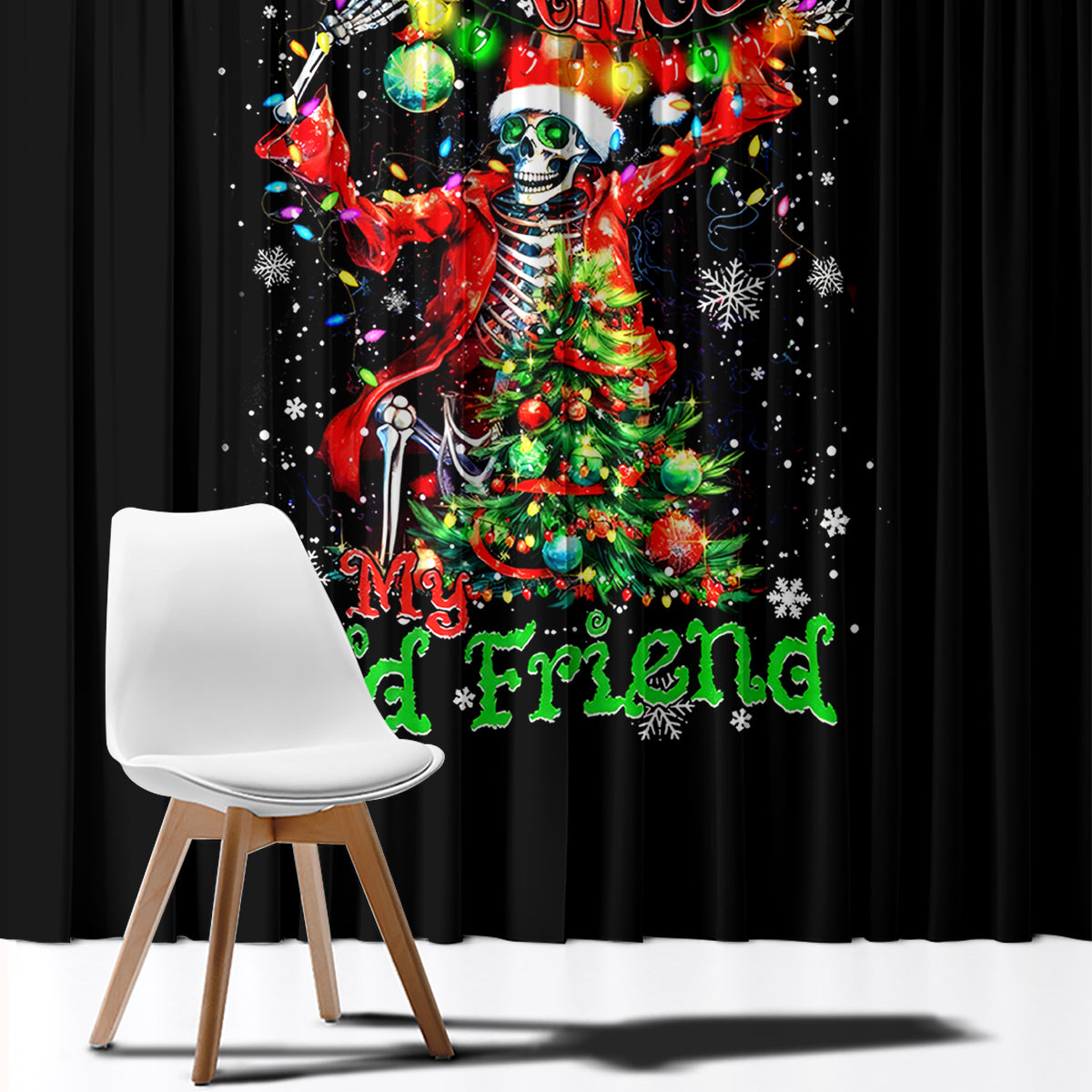 Skeleton Santa Claus Window Curtain Hello Darkness My Old Friend - Wonder Print Shop
