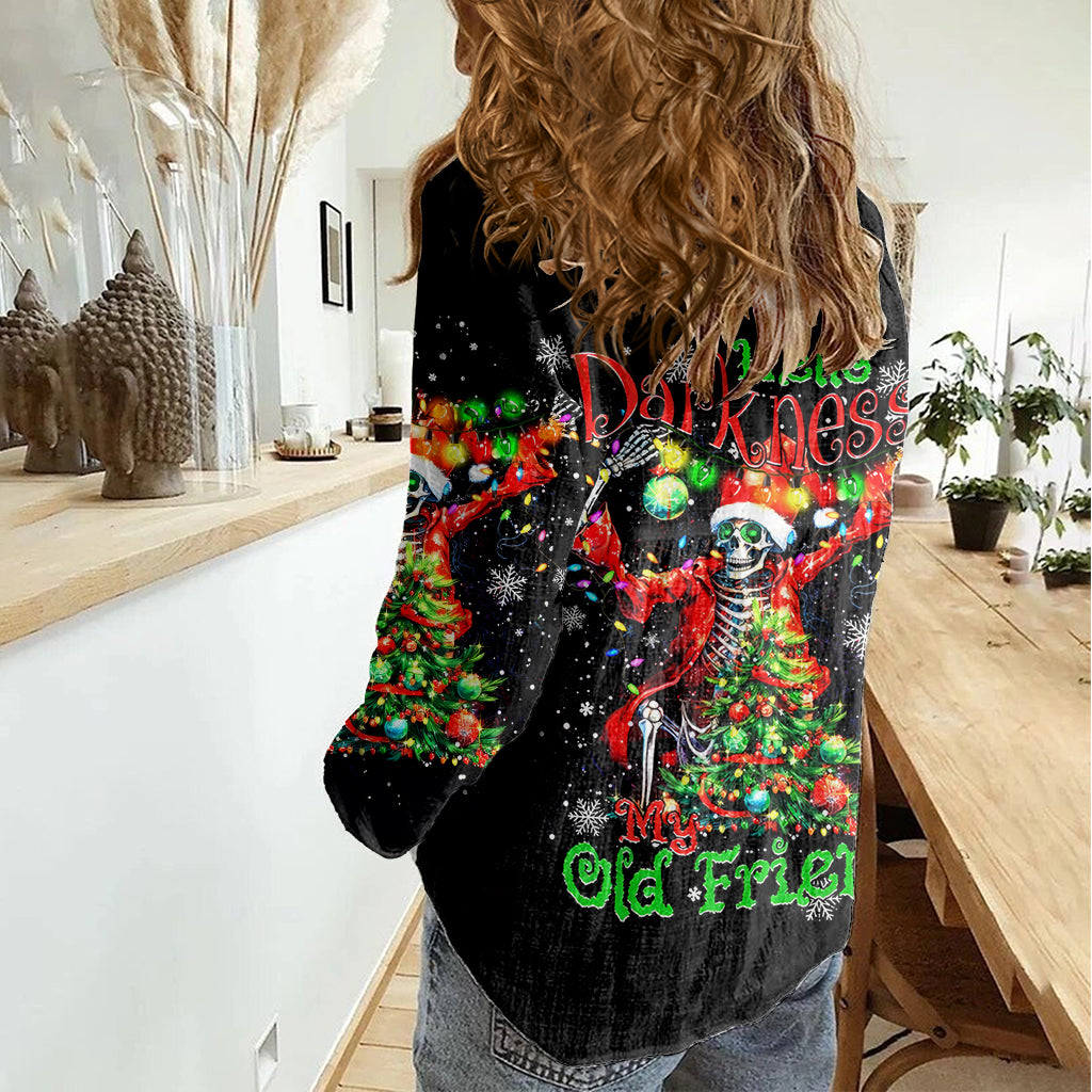 Skeleton Santa Claus Women Casual Shirt Hello Darkness My Old Friend - Wonder Print Shop