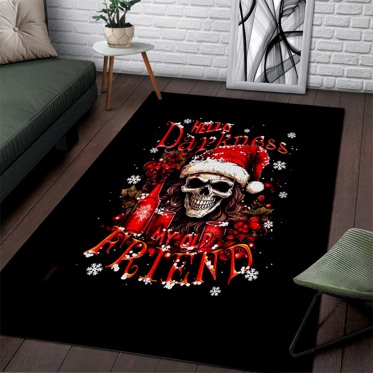 Skull Santa Claus Area Rug Hello Darkness My Old Friend - Wonder Print Shop