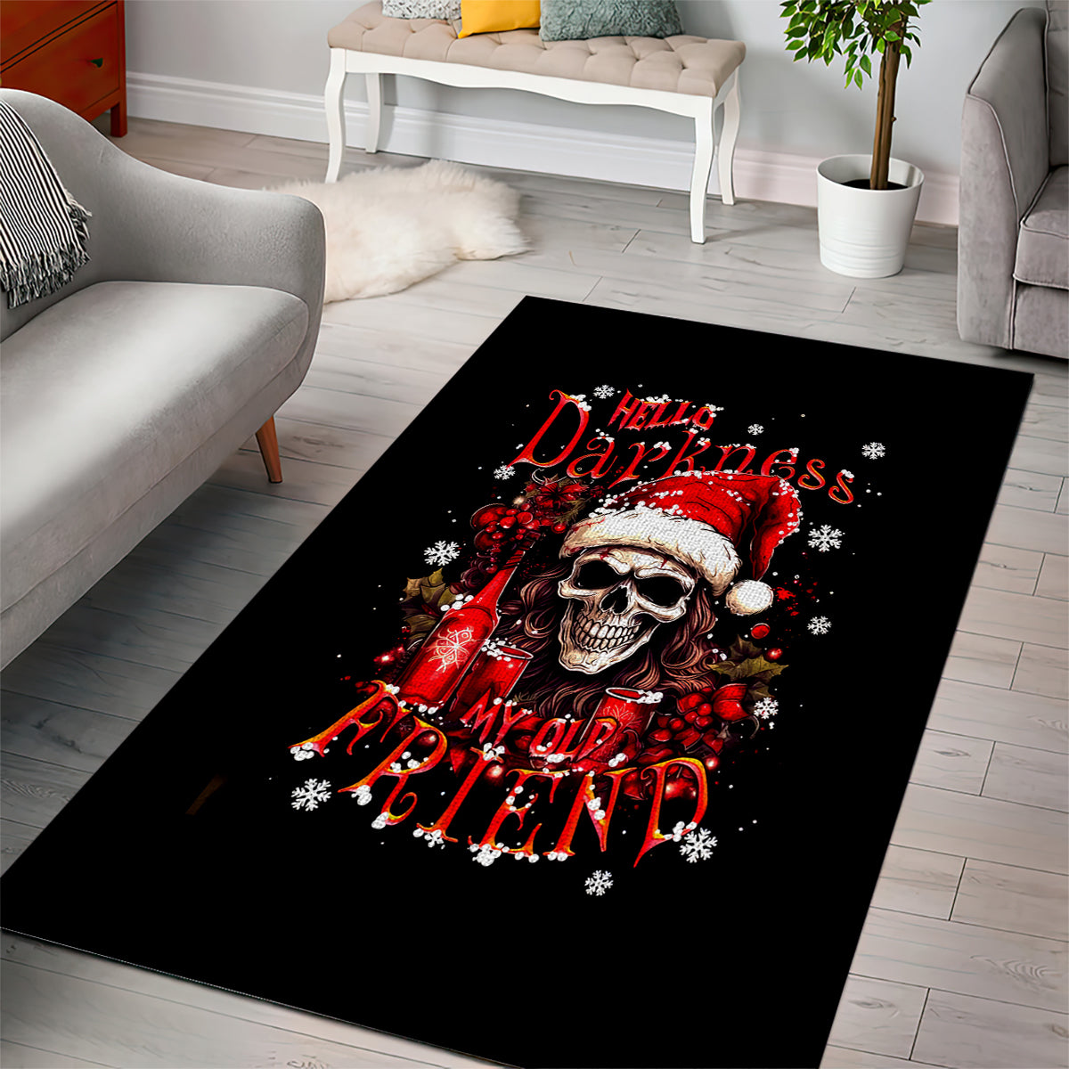 Skull Santa Claus Area Rug Hello Darkness My Old Friend - Wonder Print Shop