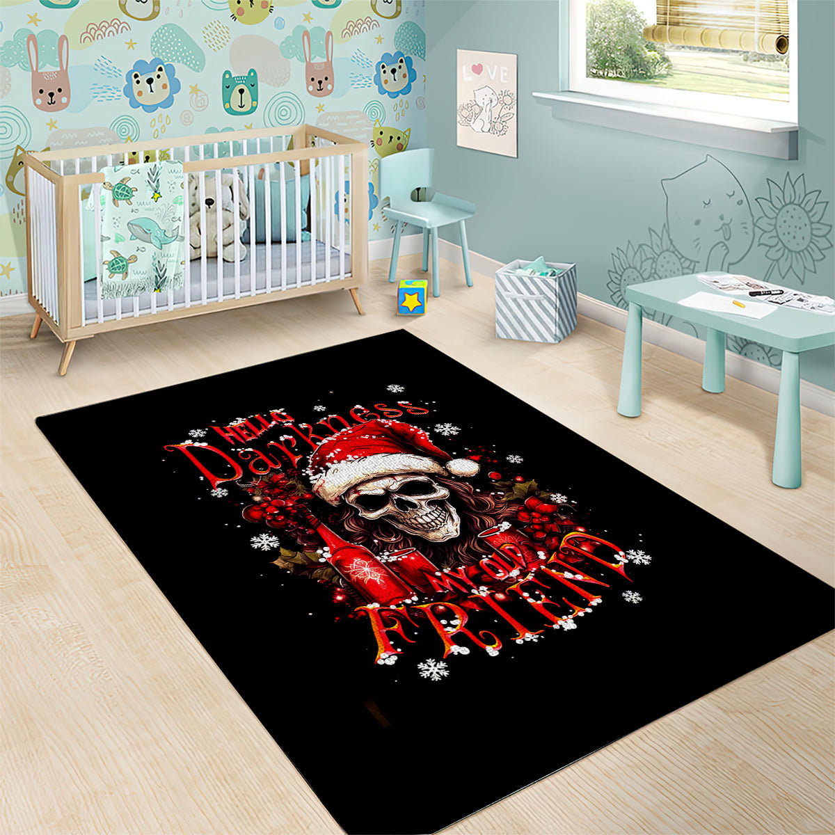Skull Santa Claus Area Rug Hello Darkness My Old Friend - Wonder Print Shop