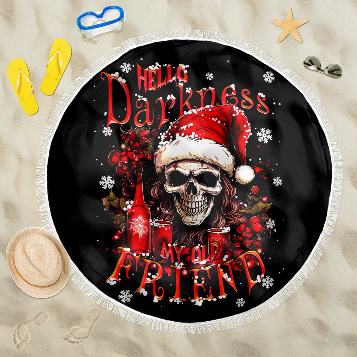 Skull Santa Claus Beach Blanket Hello Darkness My Old Friend - Wonder Print Shop