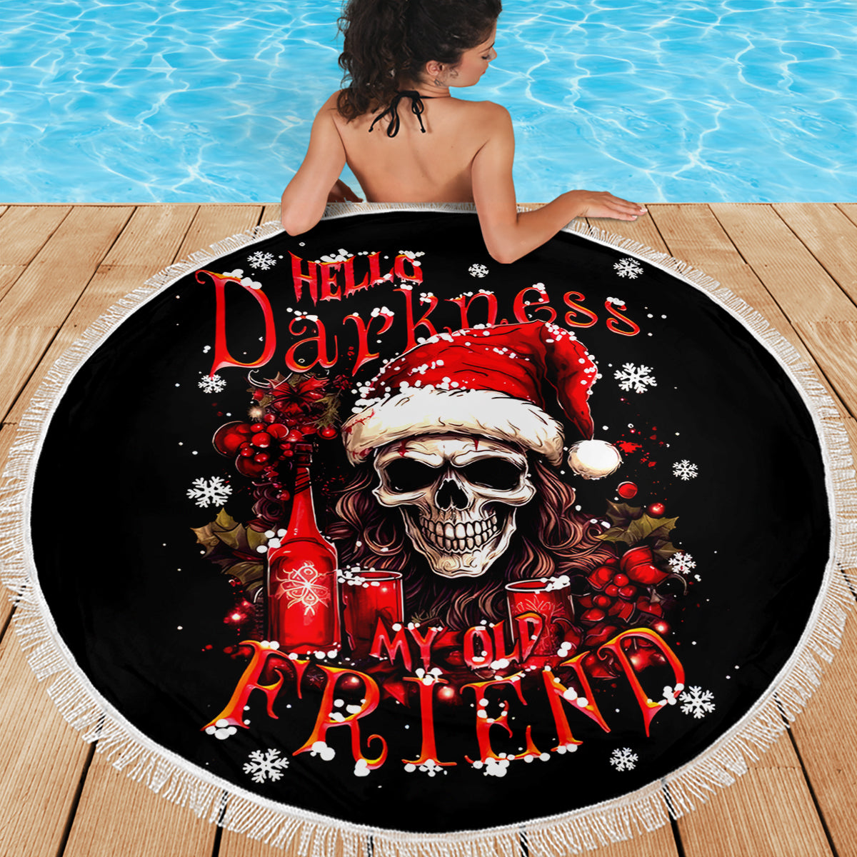 Skull Santa Claus Beach Blanket Hello Darkness My Old Friend - Wonder Print Shop