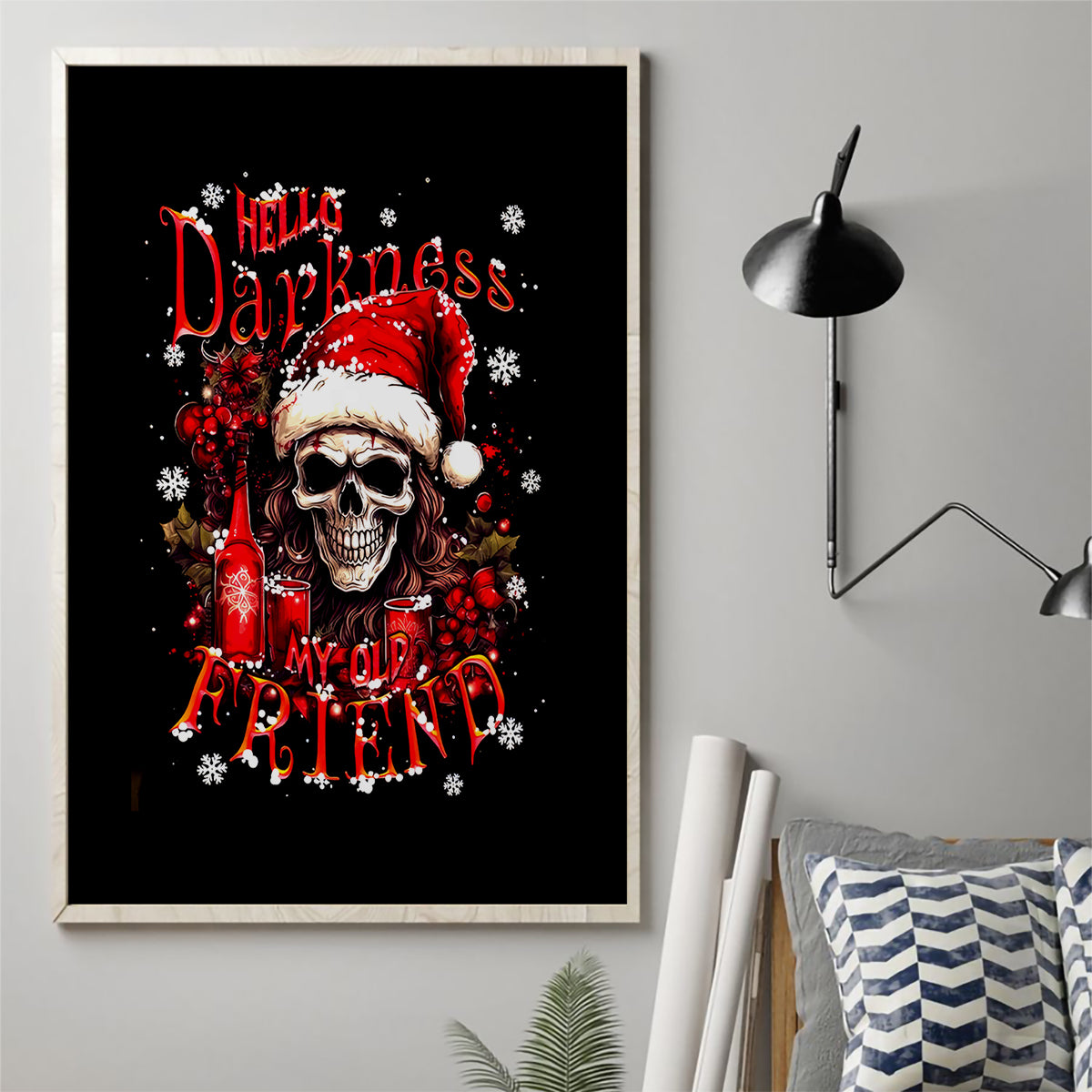 Skull Santa Claus Canvas Wall Art Hello Darkness My Old Friend - Wonder Print Shop