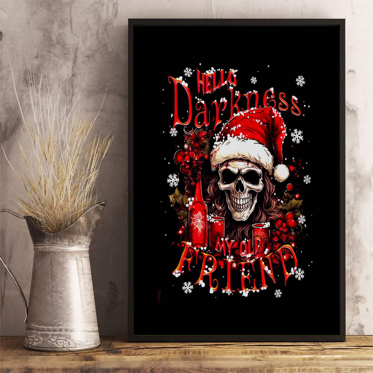 Skull Santa Claus Canvas Wall Art Hello Darkness My Old Friend - Wonder Print Shop