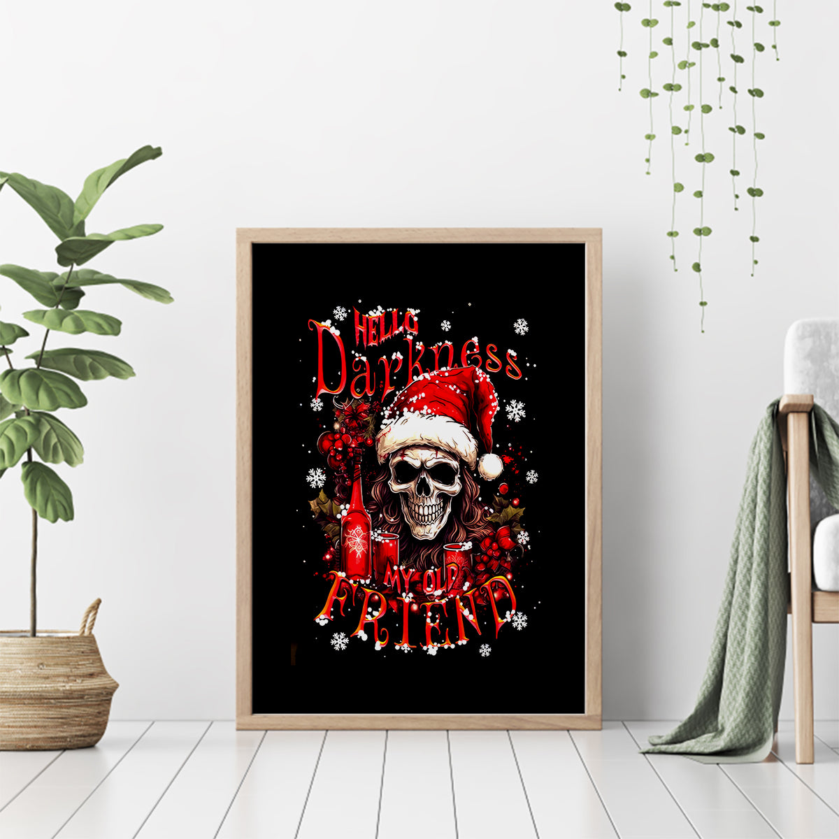 Skull Santa Claus Canvas Wall Art Hello Darkness My Old Friend - Wonder Print Shop