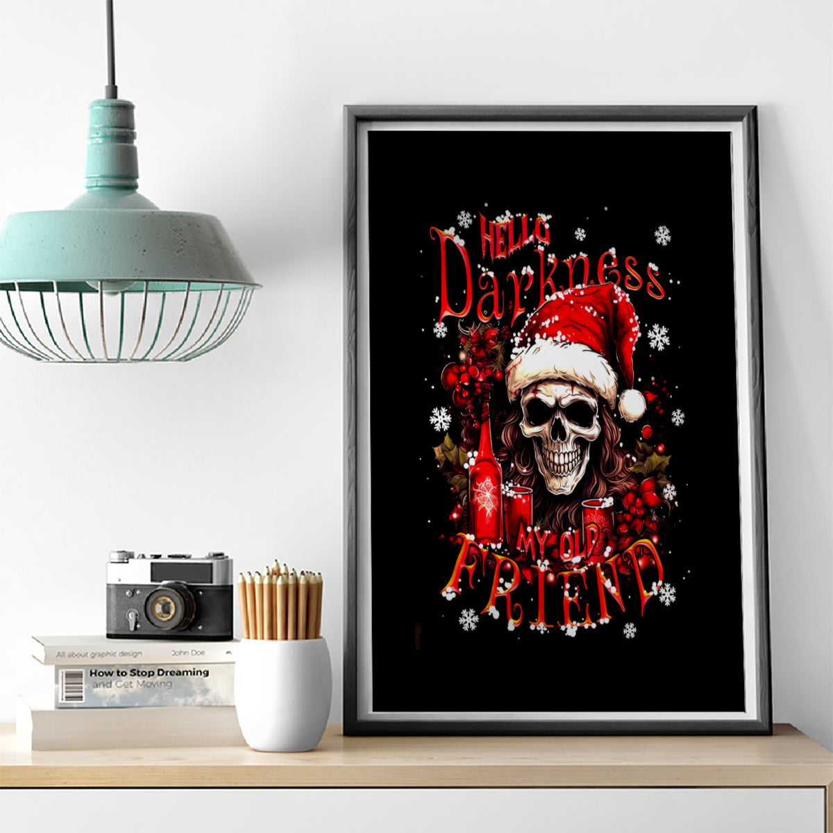 Skull Santa Claus Canvas Wall Art Hello Darkness My Old Friend - Wonder Print Shop