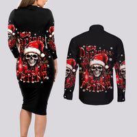 Skull Santa Claus Couples Matching Long Sleeve Bodycon Dress and Long Sleeve Button Shirt Hello Darkness My Old Friend - Wonder Print Shop