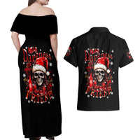 Skull Santa Claus Couples Matching Off Shoulder Maxi Dress and Hawaiian Shirt Hello Darkness My Old Friend - Wonder Print Shop