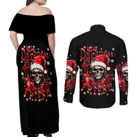 Skull Santa Claus Couples Matching Off Shoulder Maxi Dress and Long Sleeve Button Shirt Hello Darkness My Old Friend - Wonder Print Shop