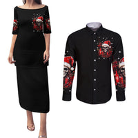 Skull Santa Claus Couples Matching Puletasi Dress and Long Sleeve Button Shirt Hello Darkness My Old Friend - Wonder Print Shop