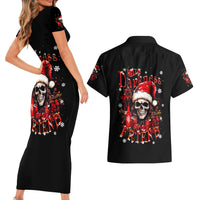 Skull Santa Claus Couples Matching Short Sleeve Bodycon Dress and Hawaiian Shirt Hello Darkness My Old Friend - Wonder Print Shop
