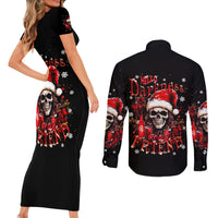 Skull Santa Claus Couples Matching Short Sleeve Bodycon Dress and Long Sleeve Button Shirt Hello Darkness My Old Friend - Wonder Print Shop