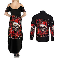 Skull Santa Claus Couples Matching Summer Maxi Dress and Long Sleeve Button Shirt Hello Darkness My Old Friend - Wonder Print Shop