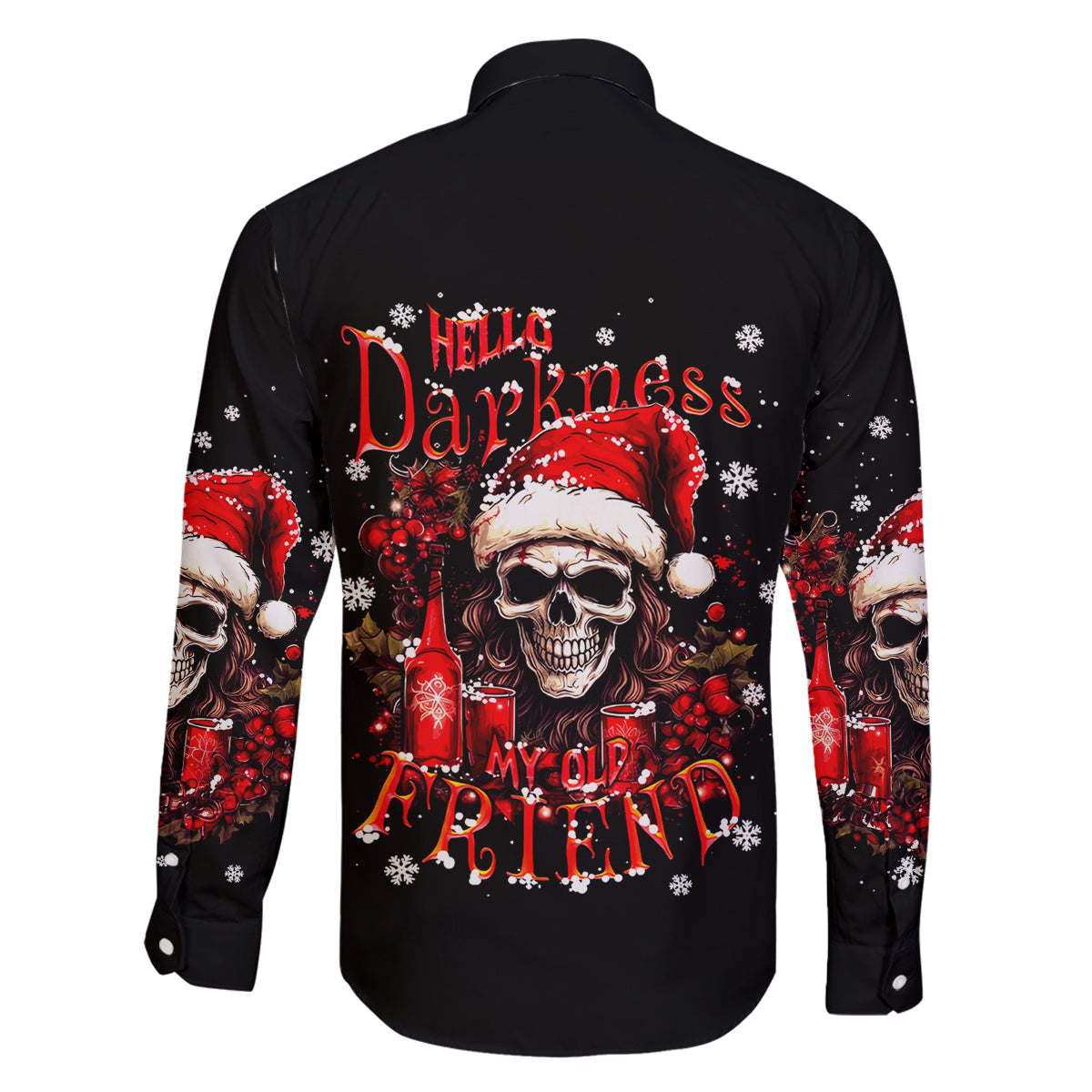 Skull Santa Claus Family Matching Long Sleeve Bodycon Dress and Hawaiian Shirt Hello Darkness My Old Friend - Wonder Print Shop