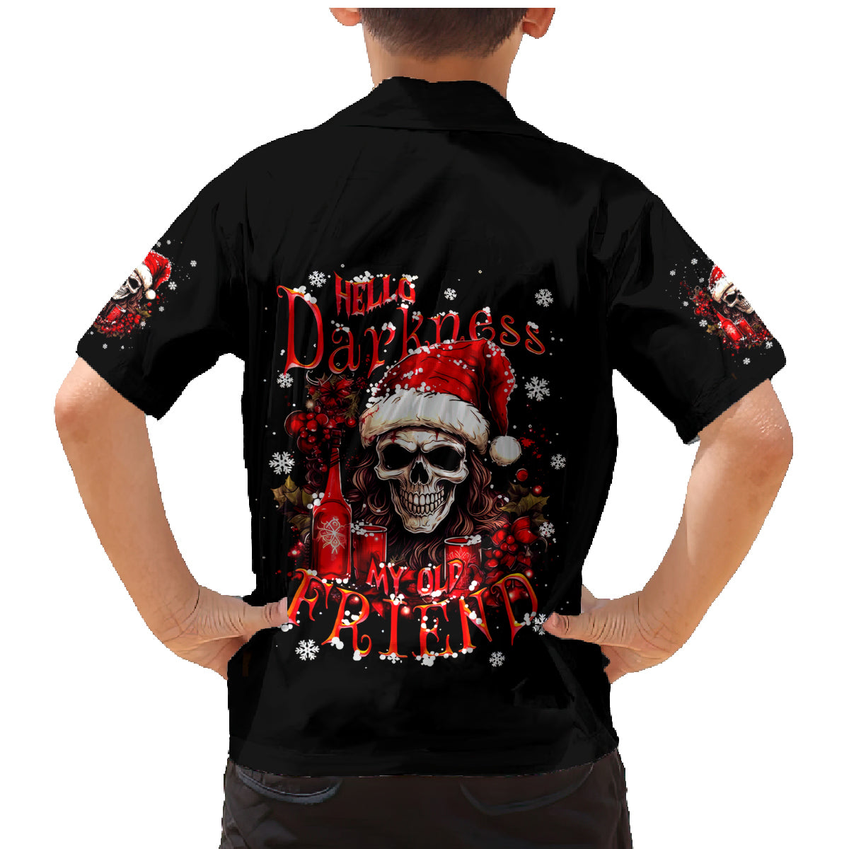 Skull Santa Claus Family Matching Mermaid Dress and Hawaiian Shirt Hello Darkness My Old Friend - Wonder Print Shop