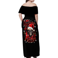 Skull Santa Claus Family Matching Off Shoulder Maxi Dress and Hawaiian Shirt Hello Darkness My Old Friend - Wonder Print Shop