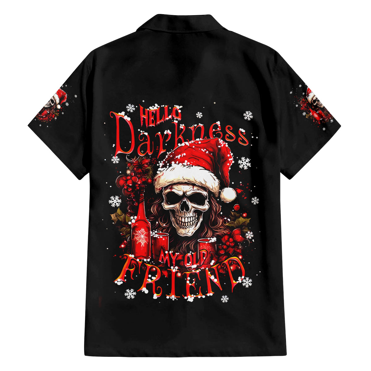 Skull Santa Claus Family Matching Off Shoulder Short Dress and Hawaiian Shirt Hello Darkness My Old Friend - Wonder Print Shop