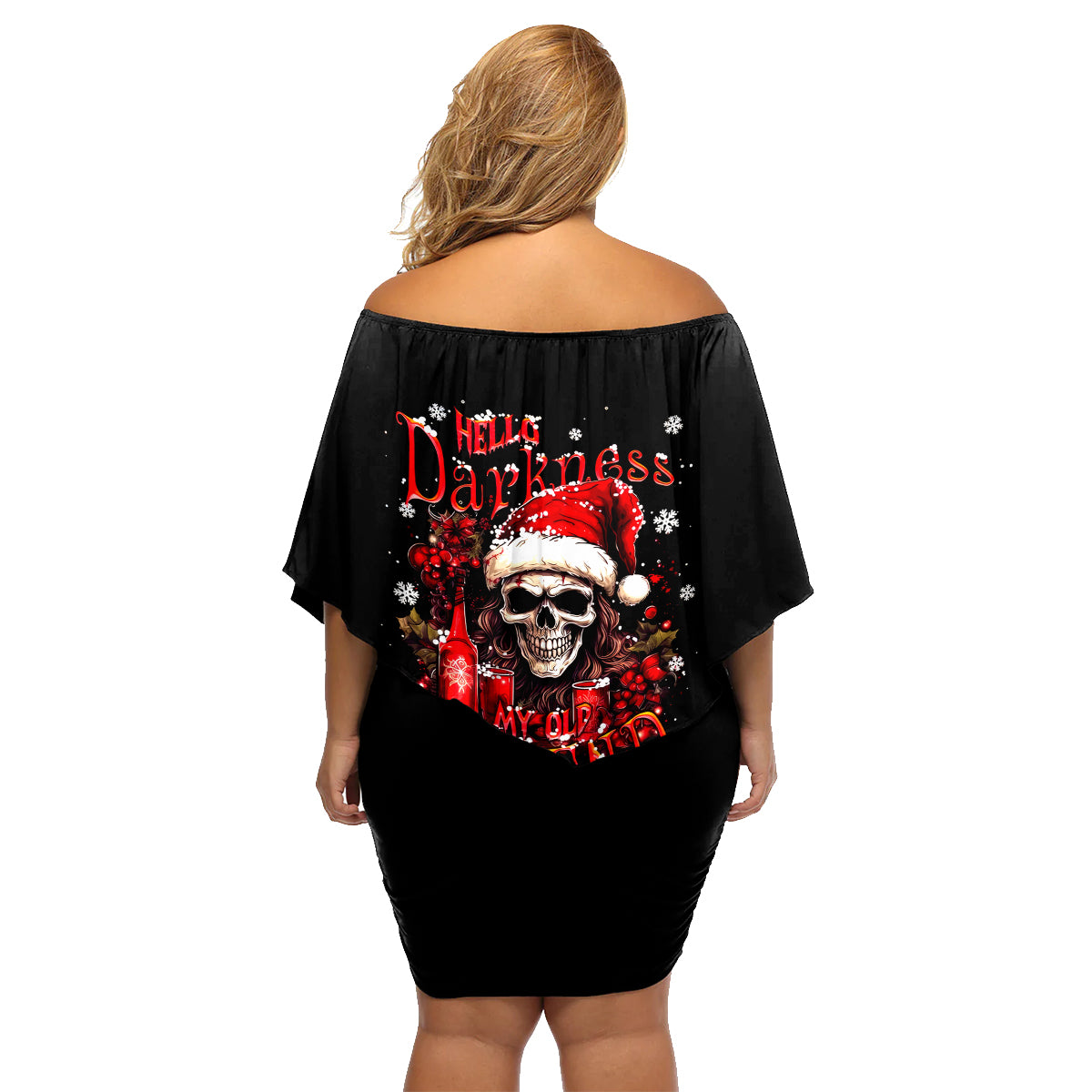Skull Santa Claus Family Matching Off Shoulder Short Dress and Hawaiian Shirt Hello Darkness My Old Friend - Wonder Print Shop
