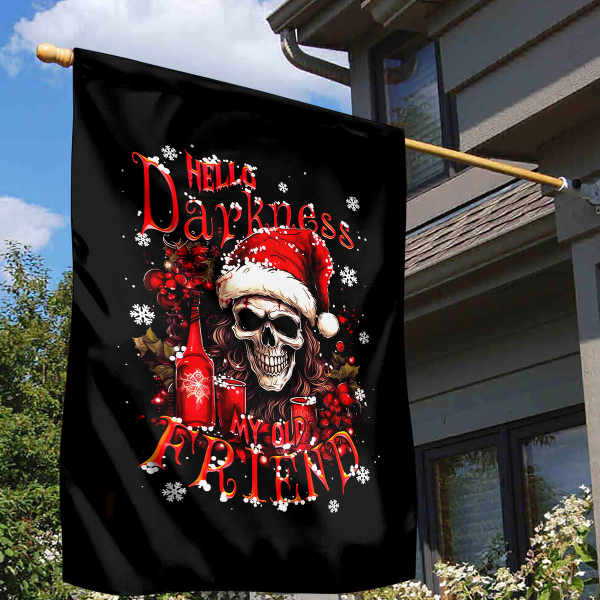 Skull Santa Claus Garden Flag Hello Darkness My Old Friend - Wonder Print Shop