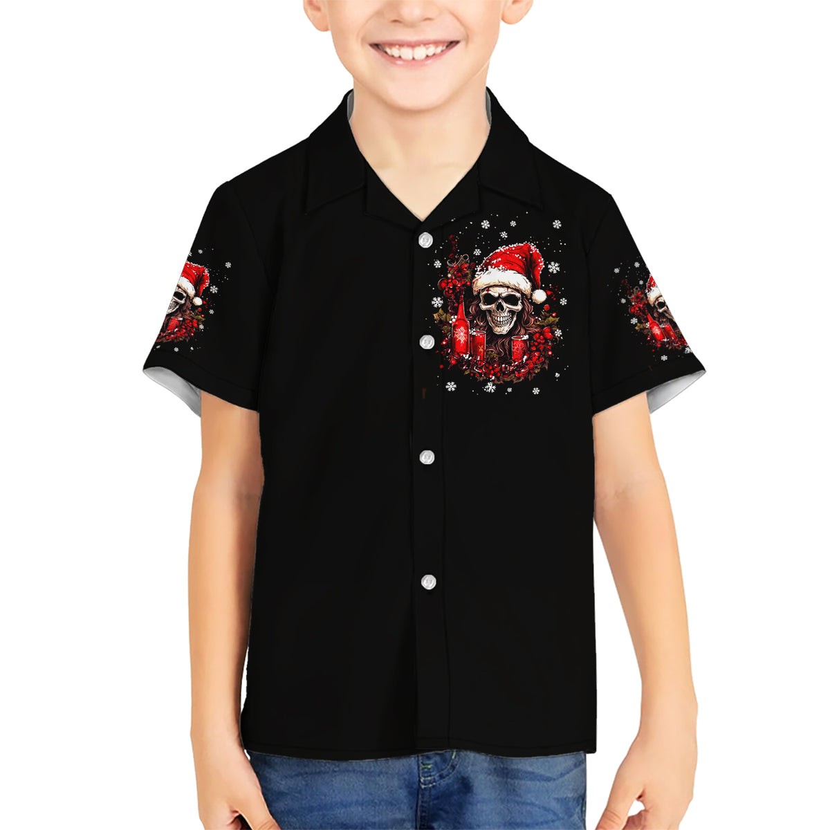Skull Santa Claus Kid Hawaiian Shirt Hello Darkness My Old Friend - Wonder Print Shop