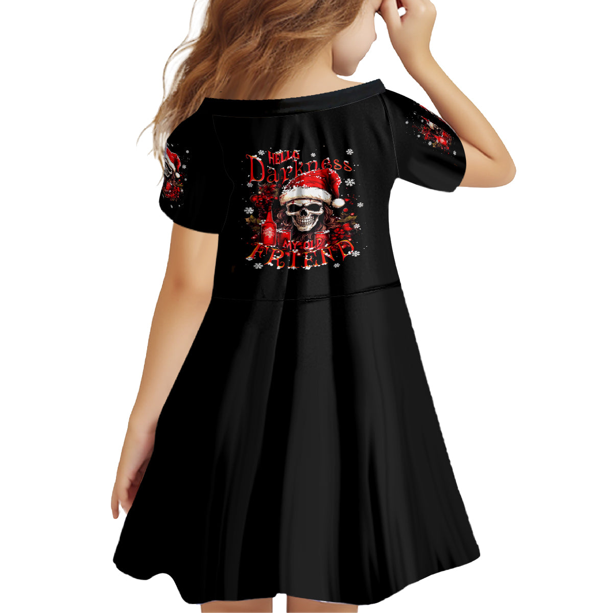 Skull Santa Claus Kid Short Sleeve Dress Hello Darkness My Old Friend - Wonder Print Shop