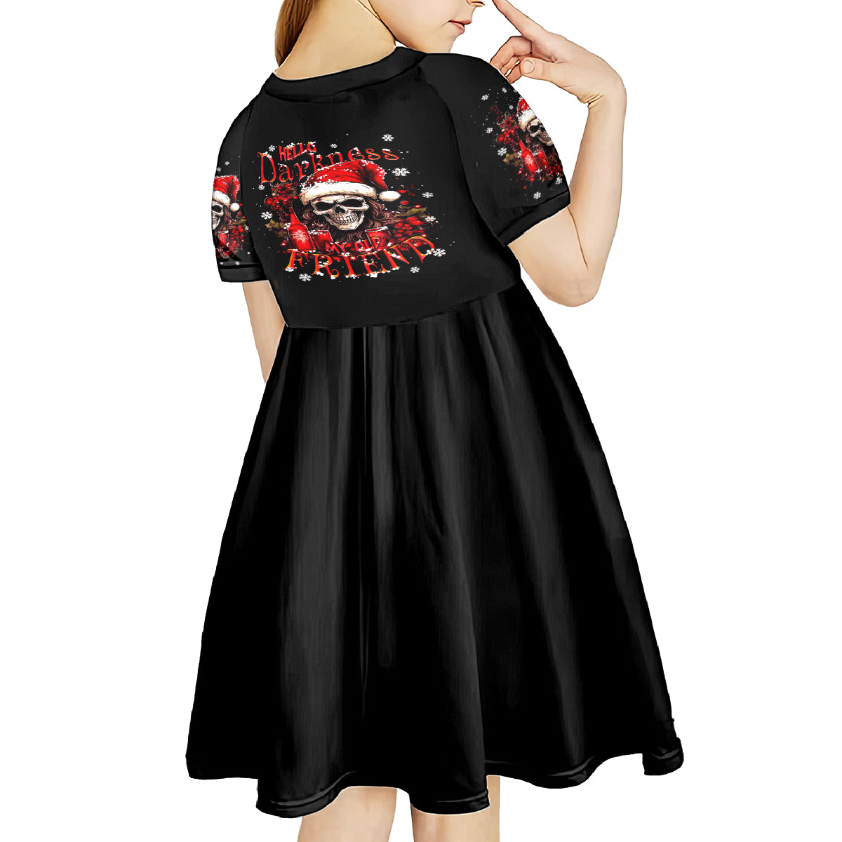 Skull Santa Claus Kid Short Sleeve Dress Hello Darkness My Old Friend - Wonder Print Shop