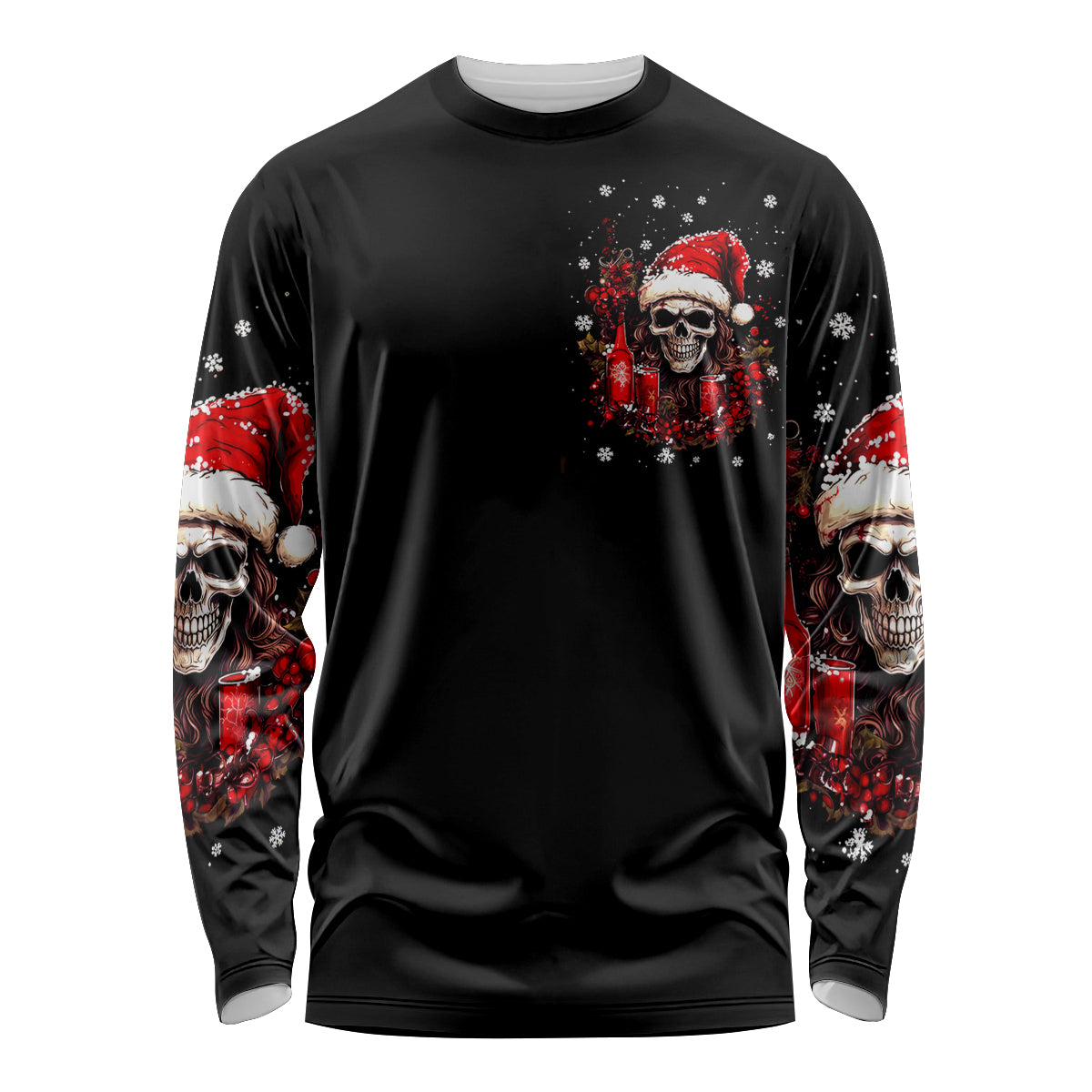 Skull Santa Claus Long Sleeve Shirt Hello Darkness My Old Friend - Wonder Print Shop