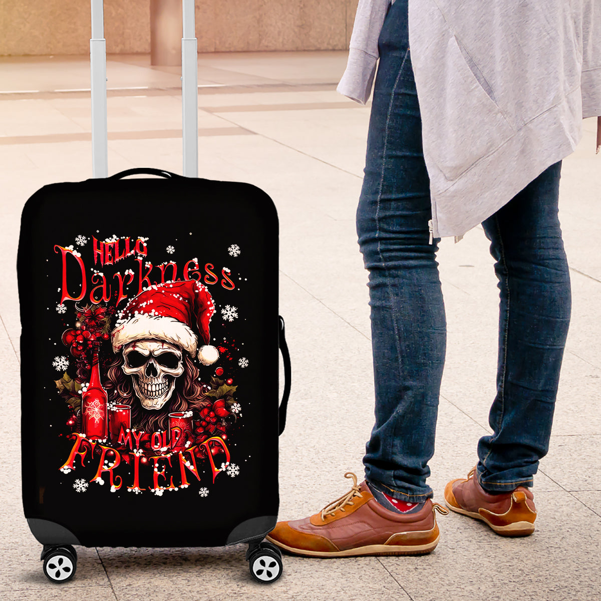 Skull Santa Claus Luggage Cover Hello Darkness My Old Friend - Wonder Print Shop