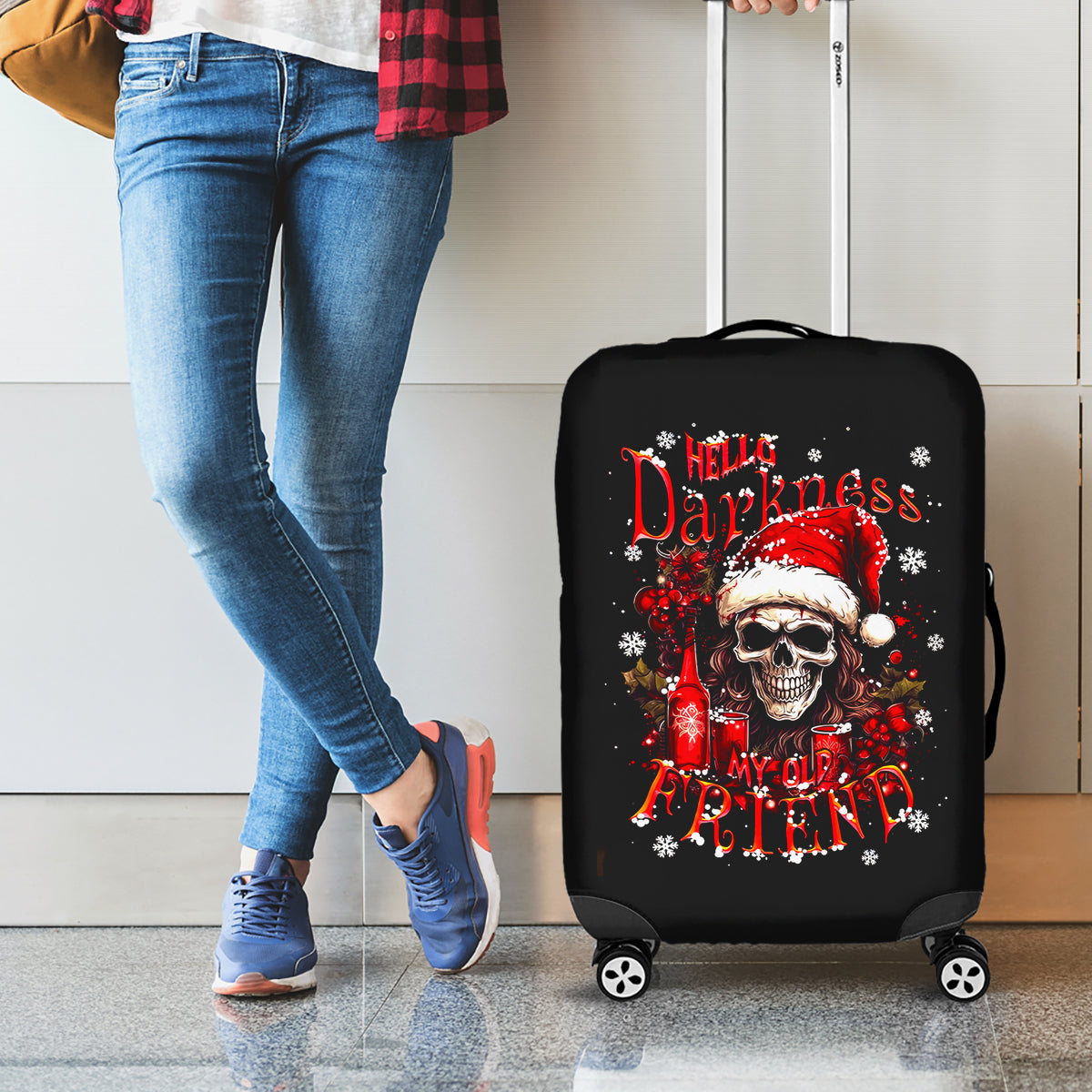 Skull Santa Claus Luggage Cover Hello Darkness My Old Friend - Wonder Print Shop