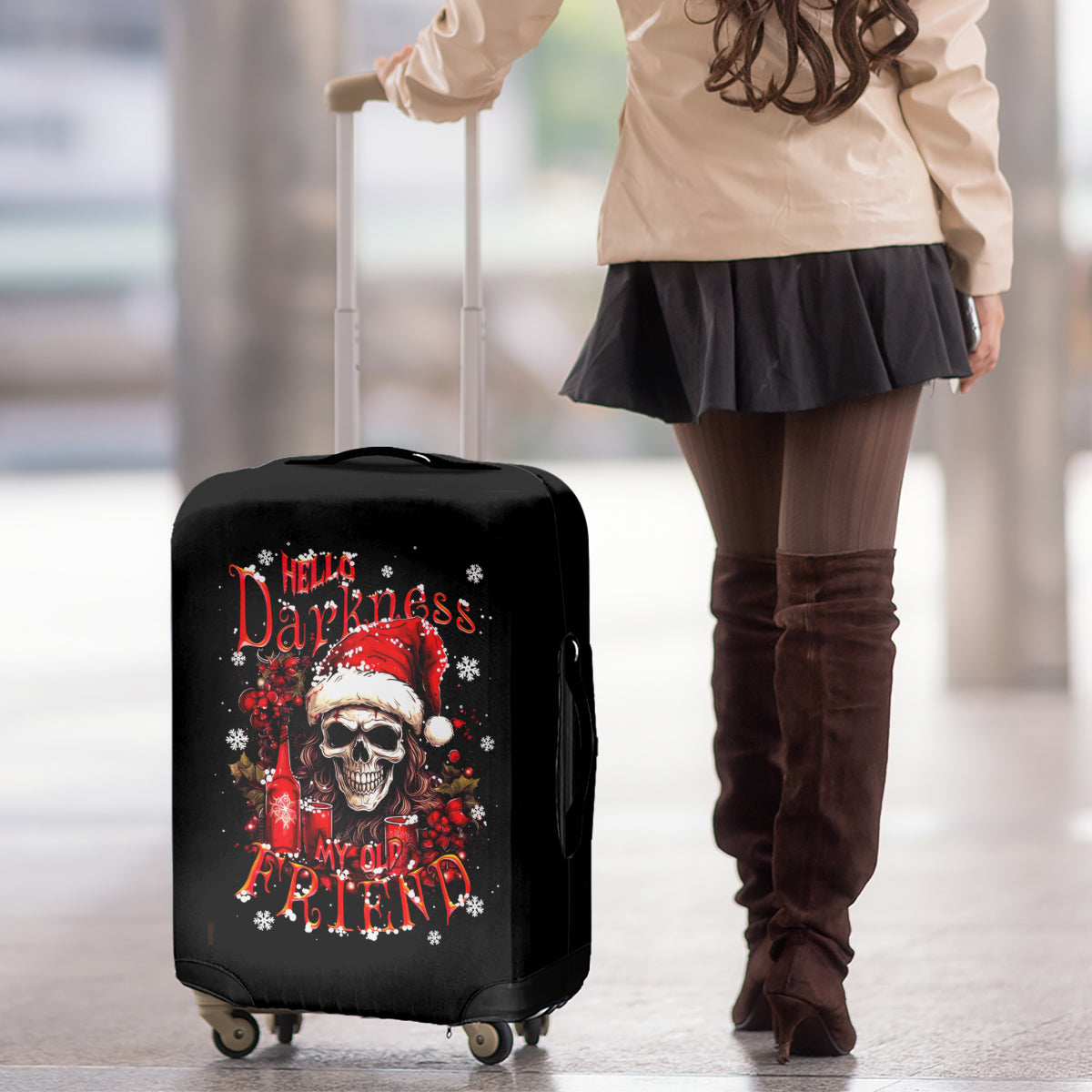Skull Santa Claus Luggage Cover Hello Darkness My Old Friend - Wonder Print Shop